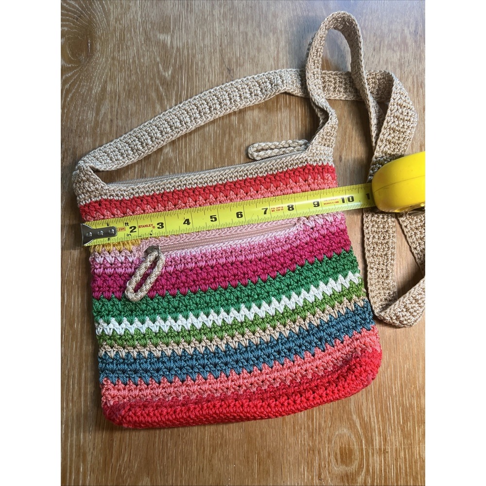 The Sak Rainbow Multicolor Striped Crochet Crossbody Bag Hobo Boho Hippie 10 X 9 - Picture 3 of 9